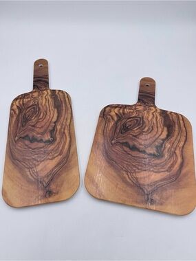 Set Of 2 American Metalcraft Serving Boards Farmhouse Decor Olive Wood